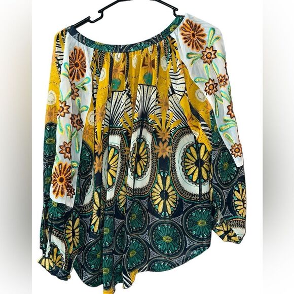KAS WOMENS FLORAL EMBROIDERED PULLOVER‎ TUNIC TOP IN YELLOW Size Small - Picture 6 of 9
